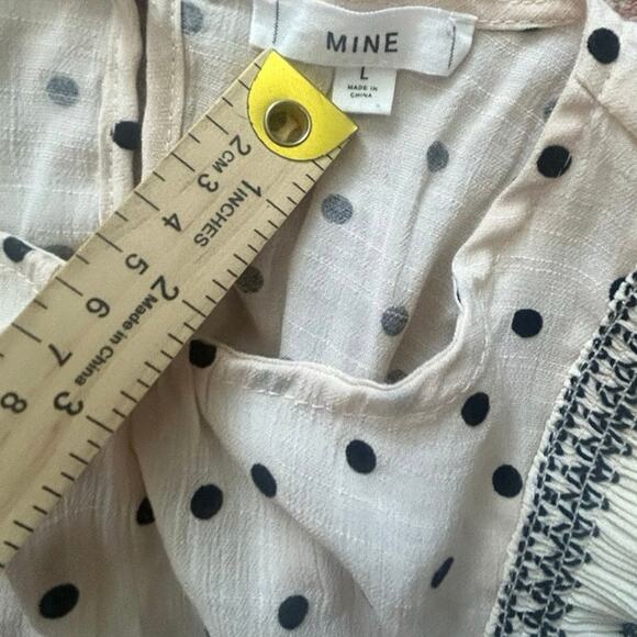 Mine Cream Polka Dot Ruffle Peplum Blouse Boho Long Sleeve Top Size Large - Picture 3 of 6